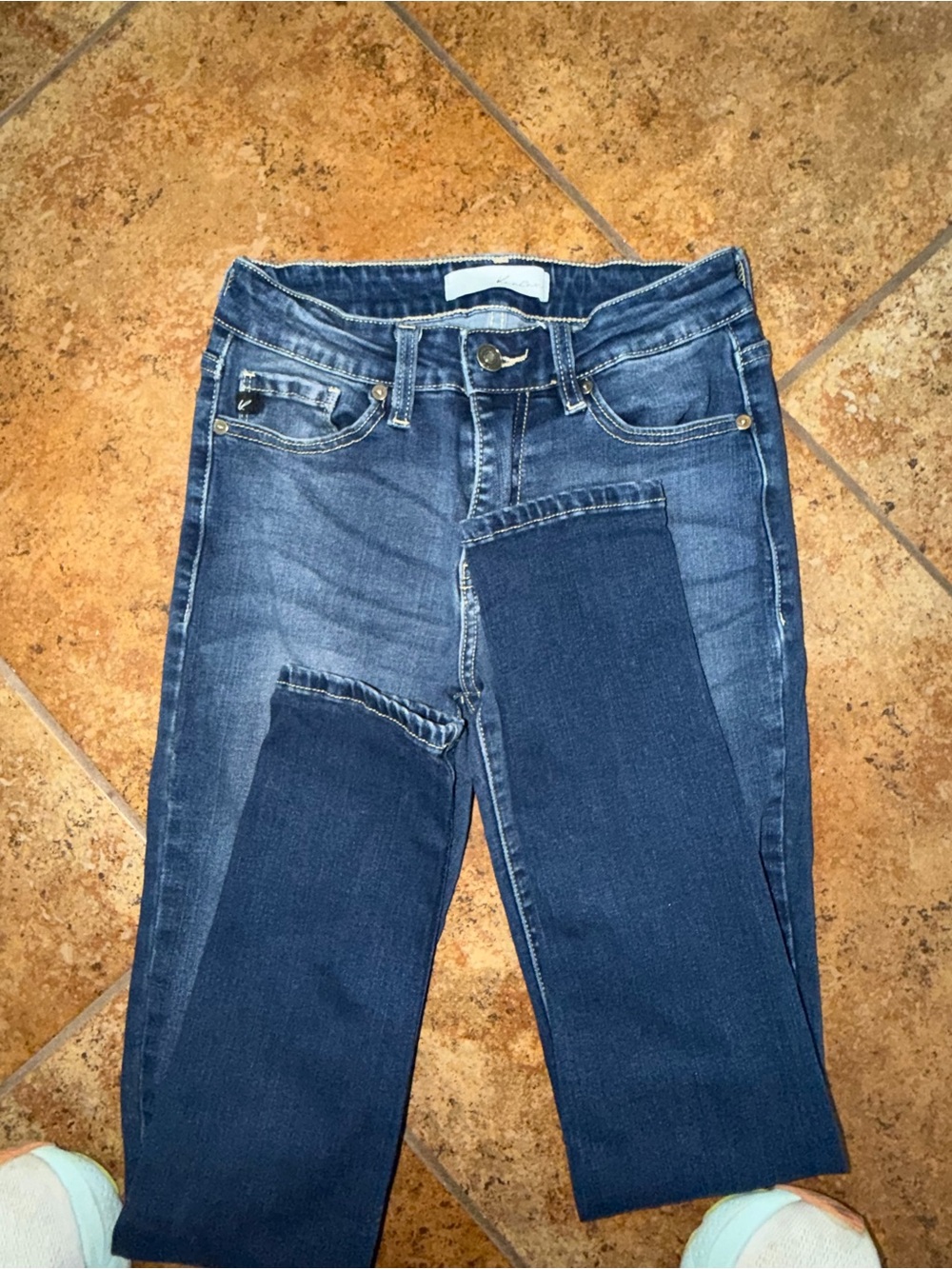 KanCan Two-Tone Dark Blue Patchwork Ankle Jeans